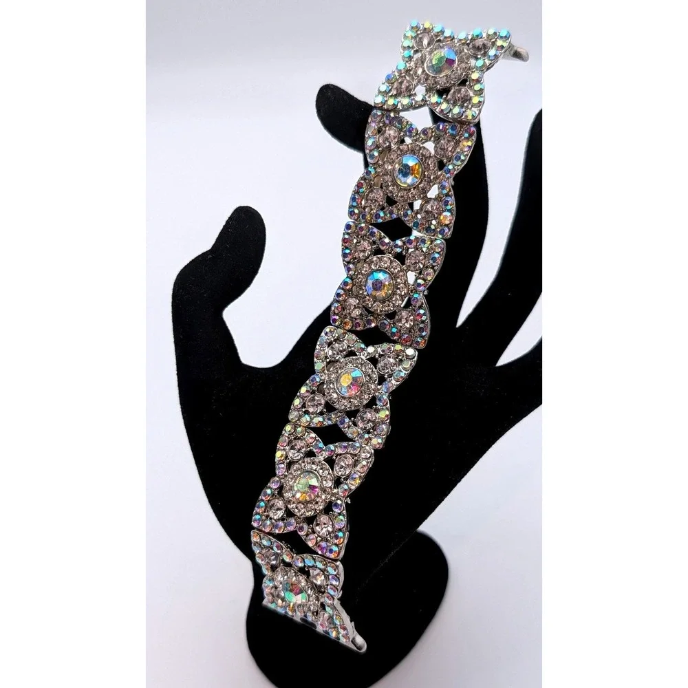 AB‎ Rhinestone Crystal Apple Watch Band Silver Tone Filigree Strap 38-41mm